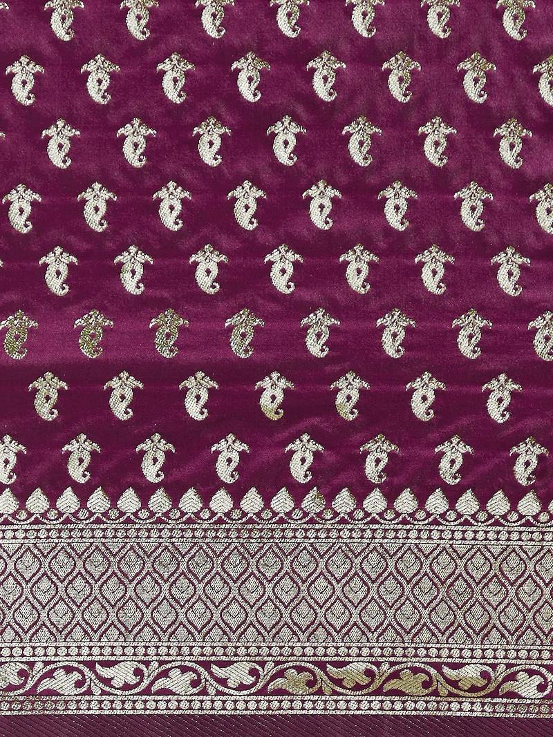 Banarasi Intricate Floral Motifs Zari Woven Traditional Handloom Satin Silk Saree