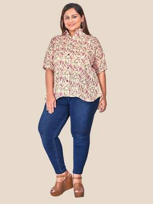 Stylish chanderi floral print modal  ladies Shirt-Pink 1