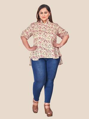 Stylish chanderi floral print modal  ladies Shirt-Pink 2