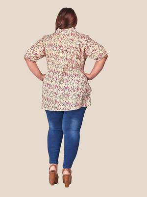 Stylish chanderi floral print modal  ladies Shirt-Pink 3