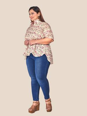 Stylish chanderi floral print modal  ladies Shirt-Pink 4