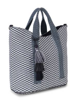 Boho Blue & White Cotton Canvas Jaquard Diamond Jacquard Handheld Bag 1