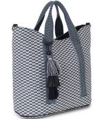 Boho Blue & White Cotton Canvas Jaquard Diamond Jacquard Handheld Bag