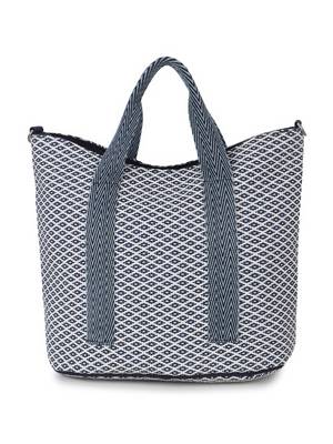 Boho Blue & White Cotton Canvas Jaquard Diamond Jacquard Handheld Bag 2