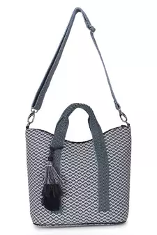 Boho Blue & White Cotton Canvas Jaquard Diamond Jacquard Handheld Bag