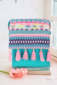 Anekaant Geomat Turquoise Blue & Pink Cotton Acrylic Canvas Ethnic Motifs Jacquard Sling Bag