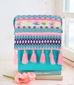 Anekaant Geomat Turquoise Blue & Pink Cotton Acrylic Canvas Ethnic Motifs Jacquard Sling Bag