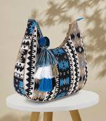 Tribal Beige & Aqua Cotton Canvas Jaquard Geometric Jacquard Sling Bag