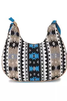 Tribal Beige & Aqua Cotton Canvas Jaquard Geometric Jacquard Sling Bag