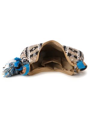 Tribal Beige & Aqua Cotton Canvas Jaquard Geometric Jacquard Sling Bag 5