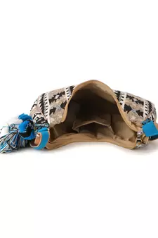 Tribal Beige & Aqua Cotton Canvas Jaquard Geometric Jacquard Sling Bag