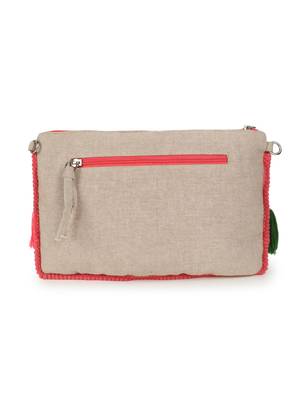 Boho Natural & Multi Cotton Canvas Floral Embroidered Sling Bag 4