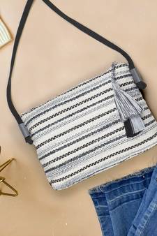 Geomat Black & Silver Cotton Acrylic Canvas Striped Jacquard Sling Bag