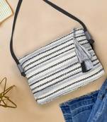 Geomat Black & Silver Cotton Acrylic Canvas Striped Jacquard Sling Bag