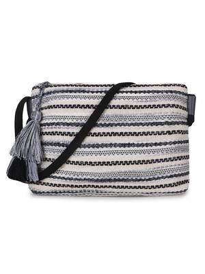 Geomat Black & Silver Cotton Acrylic Canvas Striped Jacquard Sling Bag 2