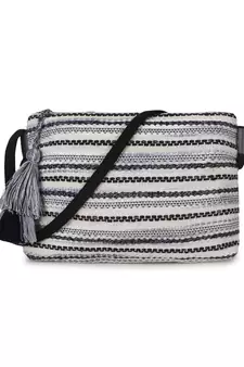 Geomat Black & Silver Cotton Acrylic Canvas Striped Jacquard Sling Bag
