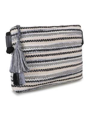 Geomat Black & Silver Cotton Acrylic Canvas Striped Jacquard Sling Bag 3