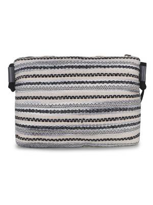 Geomat Black & Silver Cotton Acrylic Canvas Striped Jacquard Sling Bag 4