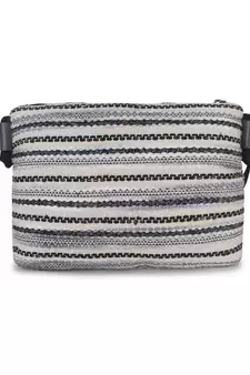 Geomat Black & Silver Cotton Acrylic Canvas Striped Jacquard Sling Bag