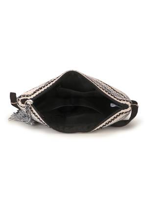 Geomat Black & Silver Cotton Acrylic Canvas Striped Jacquard Sling Bag 5