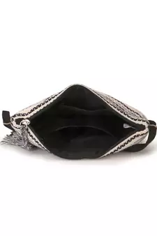 Geomat Black & Silver Cotton Acrylic Canvas Striped Jacquard Sling Bag