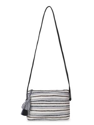 Geomat Black & Silver Cotton Acrylic Canvas Striped Jacquard Sling Bag 6