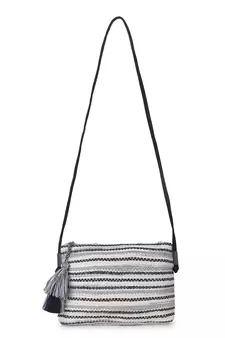 Geomat Black & Silver Cotton Acrylic Canvas Striped Jacquard Sling Bag
