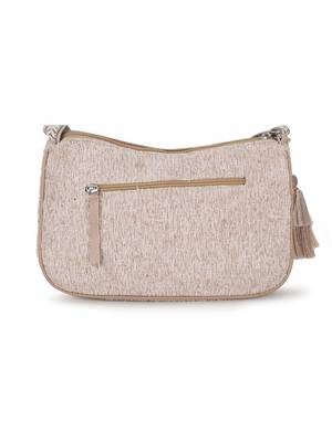 Classic Tan Cotton Canvas & Velvet Self Design Sling Bag 4