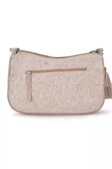 Classic Tan Cotton Canvas & Velvet Self Design Sling Bag