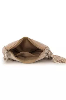 Classic Tan Cotton Canvas & Velvet Self Design Sling Bag