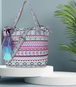 Tribal Grey, Fuschia & Multi Cotton Canvas Jaquard Geometric Jacquard Handheld Bag