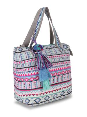 Tribal Grey, Fuschia & Multi Cotton Canvas Jaquard Geometric Jacquard Handheld Bag 3