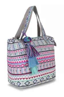 Tribal Grey, Fuschia & Multi Cotton Canvas Jaquard Geometric Jacquard Handheld Bag