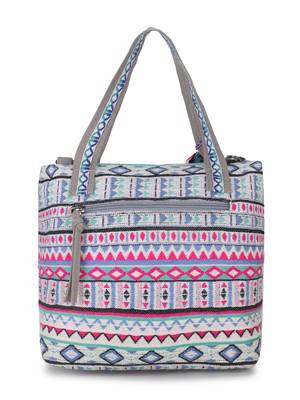 Tribal Grey, Fuschia & Multi Cotton Canvas Jaquard Geometric Jacquard Handheld Bag 4