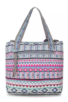 Tribal Grey, Fuschia & Multi Cotton Canvas Jaquard Geometric Jacquard Handheld Bag