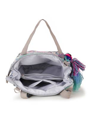 Tribal Grey, Fuschia & Multi Cotton Canvas Jaquard Geometric Jacquard Handheld Bag 5