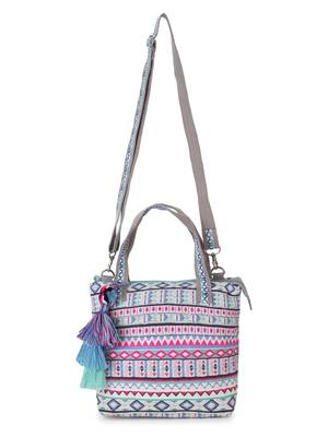 Tribal Grey, Fuschia & Multi Cotton Canvas Jaquard Geometric Jacquard Handheld Bag 6