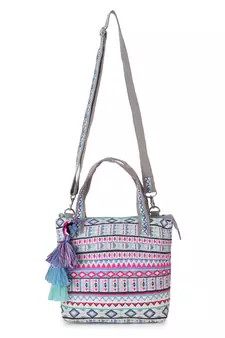 Tribal Grey, Fuschia & Multi Cotton Canvas Jaquard Geometric Jacquard Handheld Bag