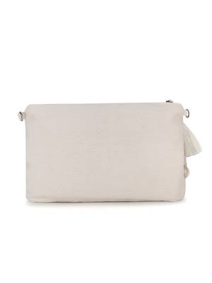 Anekaant Boho Natural & Gunmetal Cotton Canvas Seashell Embellished Sling Bag 4