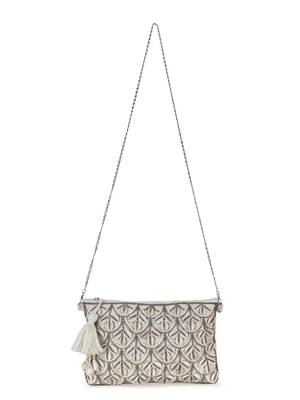 Anekaant Boho Natural & Gunmetal Cotton Canvas Seashell Embellished Sling Bag 6