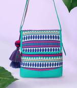 Geomat Aqua & Multi Cotton Canvas Jaquard Geometric Jacquard Sling Bag