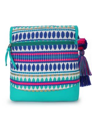 Geomat Aqua & Multi Cotton Canvas Jaquard Geometric Jacquard Sling Bag 4