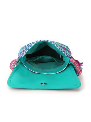 Geomat Aqua & Multi Cotton Canvas Jaquard Geometric Jacquard Sling Bag 5