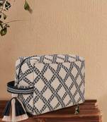 Tribal Beige & Black Cotton Canvas Diamond Jacquard Travel Accessory Bag