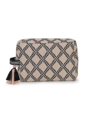 beige black cotton canvas jacquard travel pouch 3