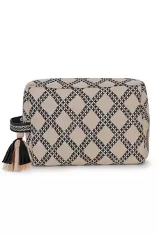 beige black cotton canvas jacquard travel pouch