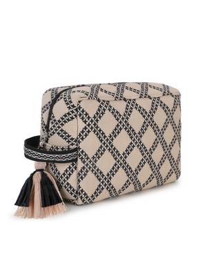 beige black cotton canvas jacquard travel pouch 4