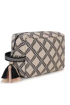 beige black cotton canvas jacquard travel pouch