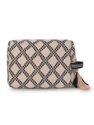 beige black cotton canvas jacquard travel pouch 5