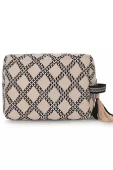 beige black cotton canvas jacquard travel pouch